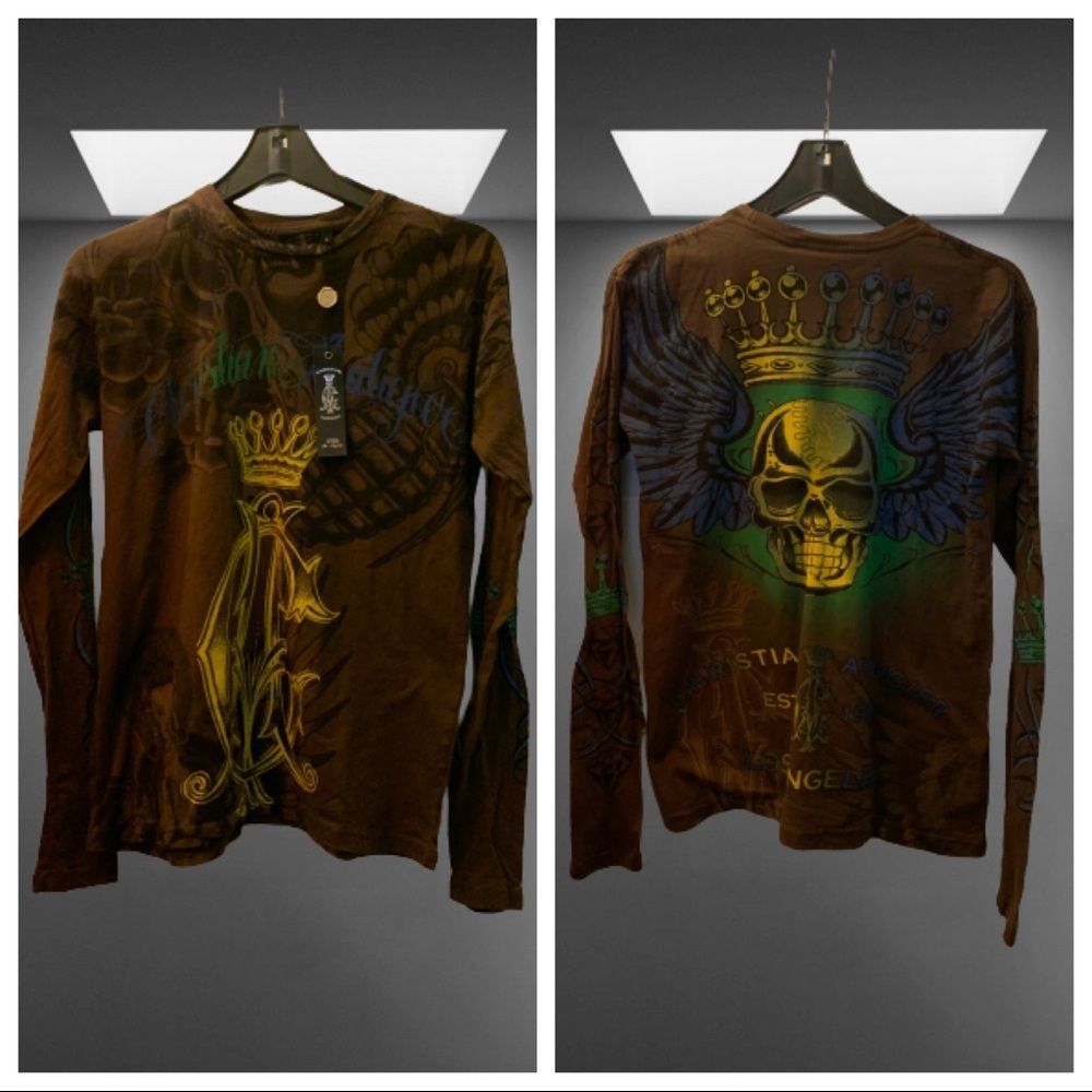 NWT Christian Audigier LS graphic shirt 
size M
B326